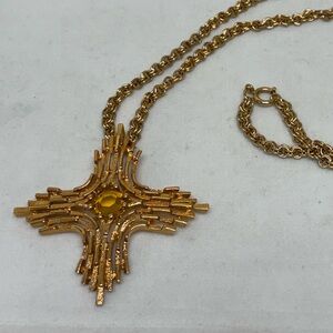 SARAH COVENTRY Gold-Tone Maltese Cross Pendant with Amber Colored Rhinestone